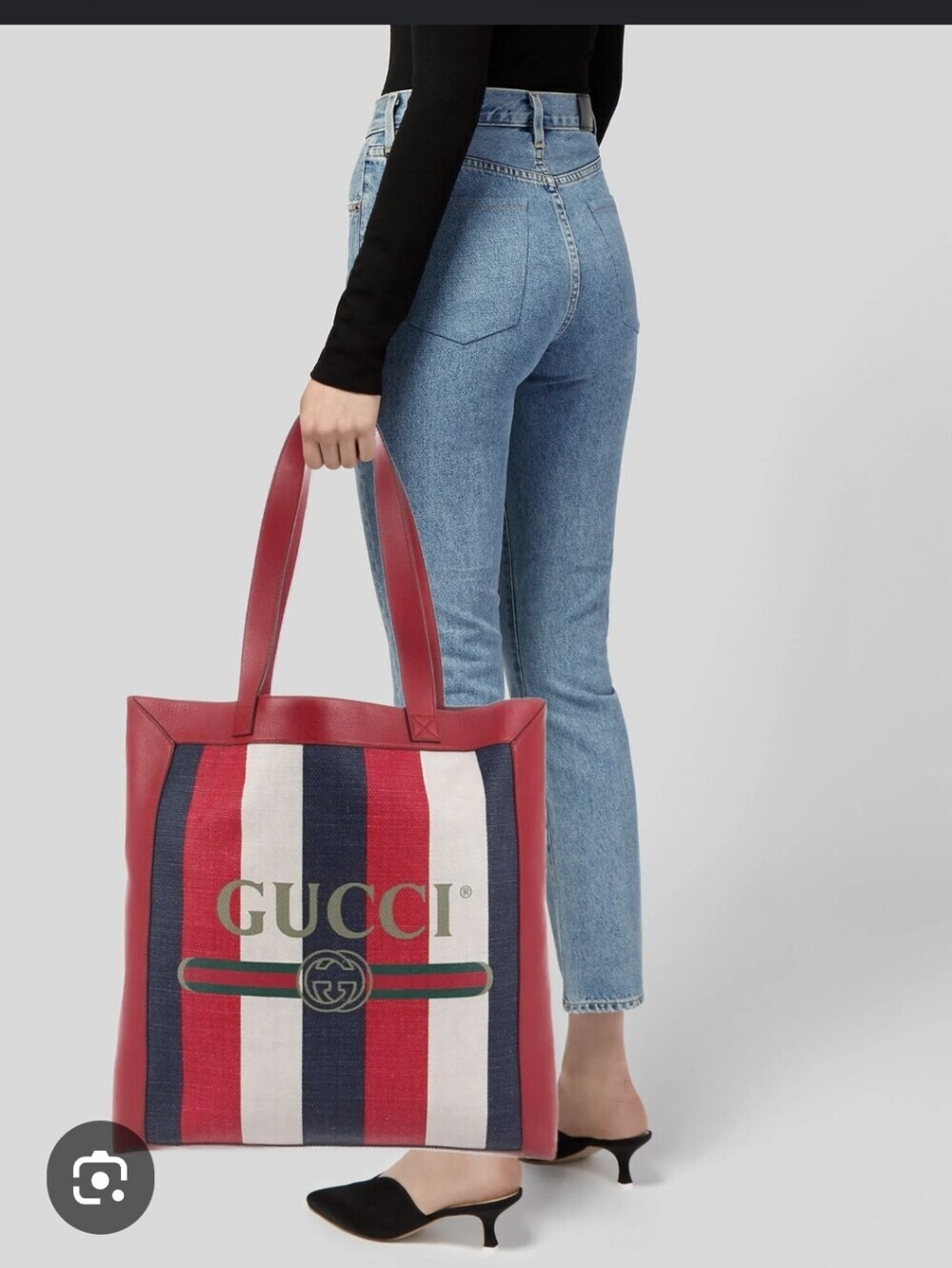 Gucci Logo Stripe Canvas Tote Bag